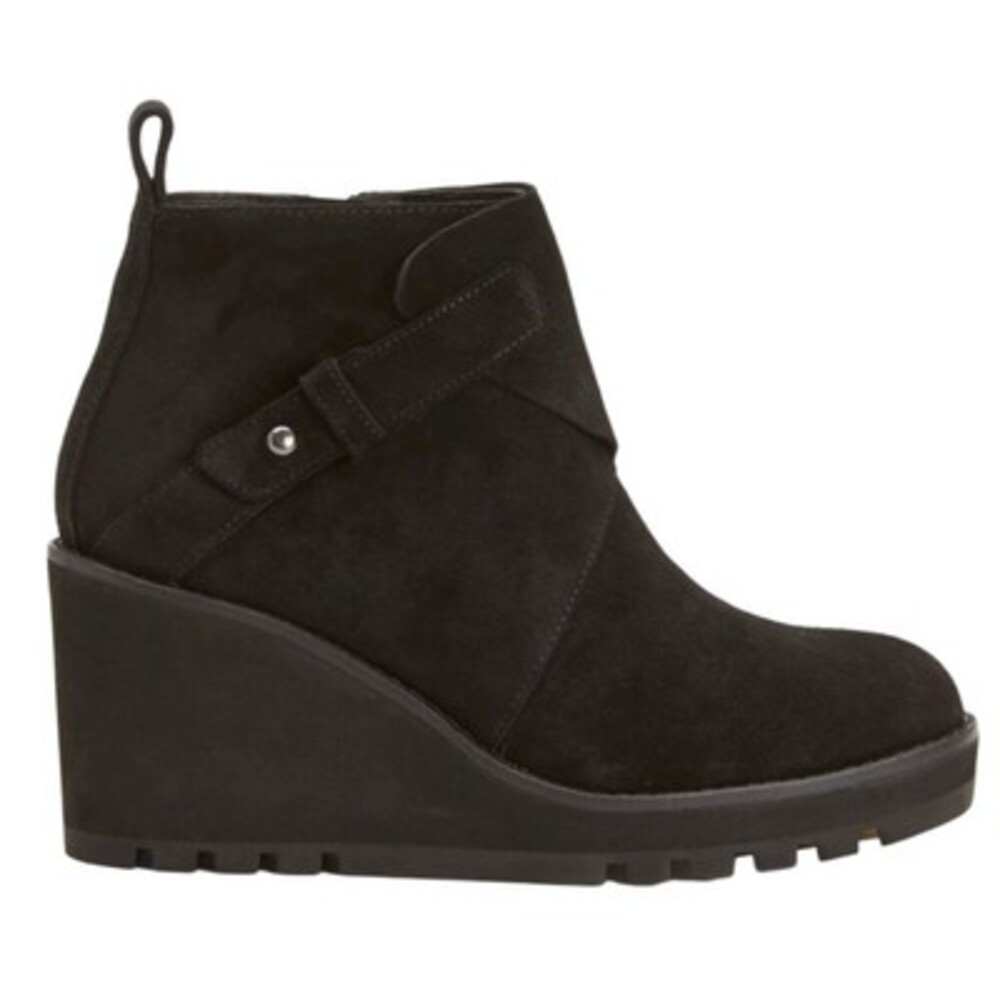 NEW Eileen Fisher Tinker Women's Black Suede Wedge Booties Size 7.5 $285
